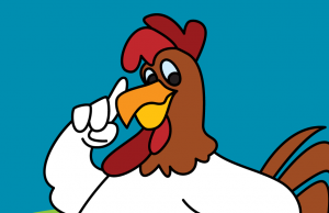 Fogleg, a rooster in Foolish Media's Debut Property, Oh Cluck!
