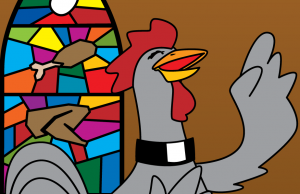 The Reverend, one of the Chickens in Oh Cluck! The dual deck party card game from Foolish Media LLC