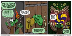 Gop and Kevin are prepping the dungeon for expansion, when they peak behind Door #1