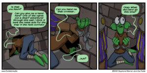 While Gop works to fix a trap, the guards use entarpment to snag another Suspect.