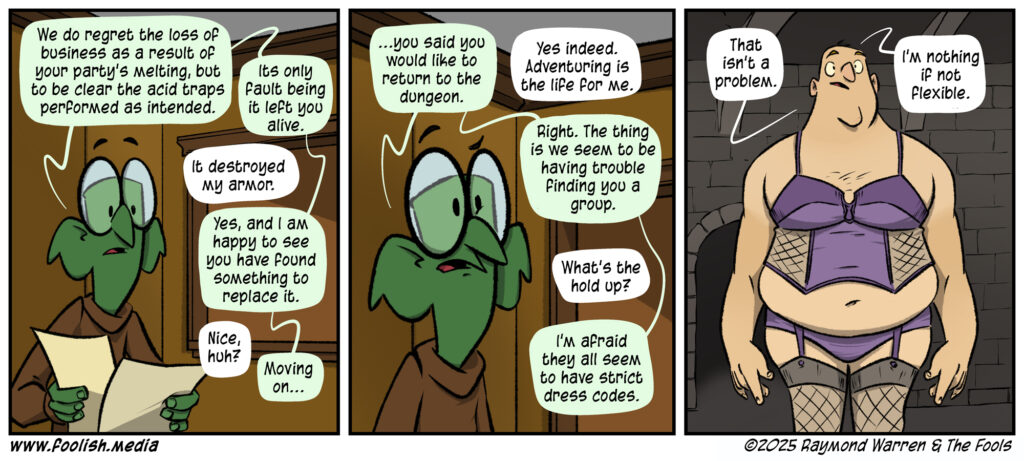 Sure glad that he was able to find something to cover himself after the acid trap burned his clothes 